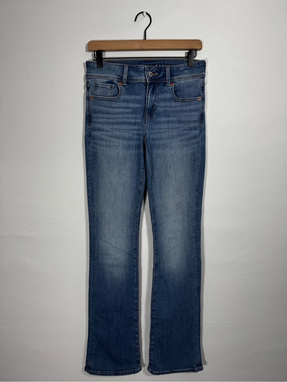 WJ26 {American Eagle} "Kick Boot" Tall Long Blue Mid Rise Bootcut Denim Jeans